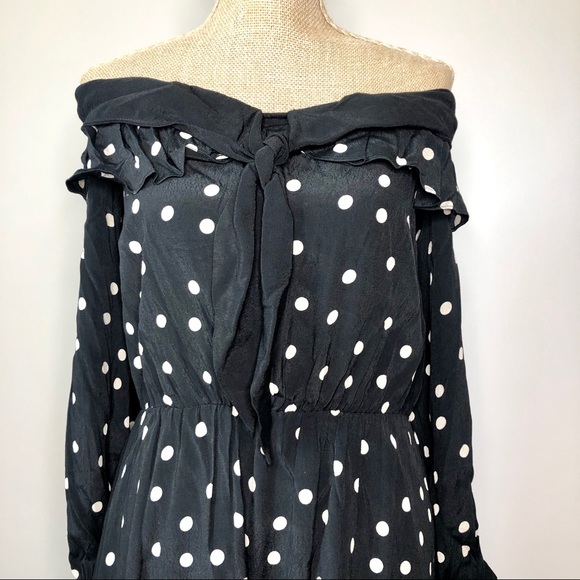 LOVERS + FRIENDS New Black Polka Dot Ruffle Trim Dress - Picture 5 of 11